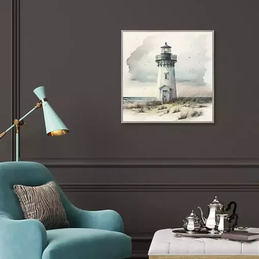 Blue Lighthouse Framed Canvas Art Print