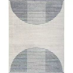 Blue Linear Geometric Washable Area Rug, 6x9