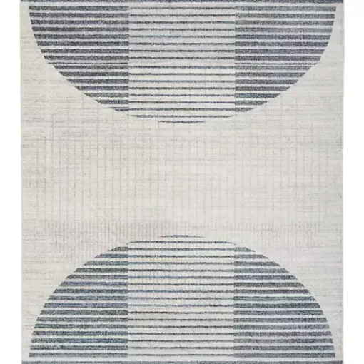 Blue Linear Geometric Washable Area Rug, 9x12