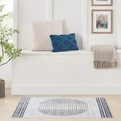 Blue Linear Sphere Washable Accent Rug, 2x4