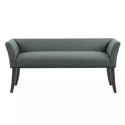 Blue Low Back Flared Nailhead Trim Bench