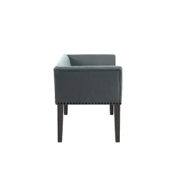 Blue Low Back Flared Nailhead Trim Bench