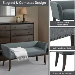 Blue Low Back Flared Nailhead Trim Bench