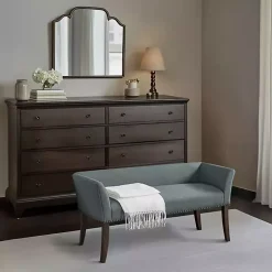 Blue Low Back Flared Nailhead Trim Bench