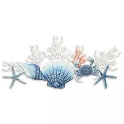 Blue Metal Coral and Shell Wall Plaque