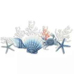 Blue Metal Coral and Shell Wall Plaque