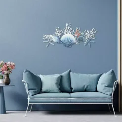 Blue Metal Coral and Shell Wall Plaque