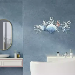 Blue Metal Coral and Shell Wall Plaque