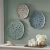 Blue Metal Feather Round Wall Plaques, Set of 3