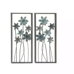 Blue Metal Floral Panel Wall Plaques, Set of 2