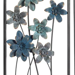 Blue Metal Floral Panel Wall Plaques, Set of 2