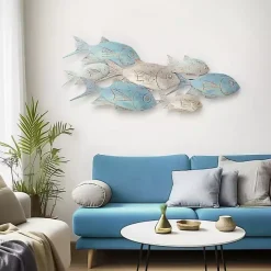 Blue Metal School of Fish Wall Plaque