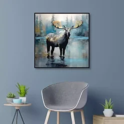 Blue Moody Moose Framed Canvas Art Print