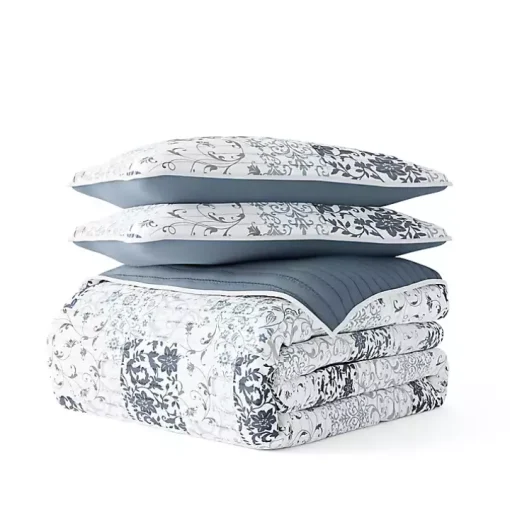 Blue Patchwork Reversible 3-pc. King Quilt Set