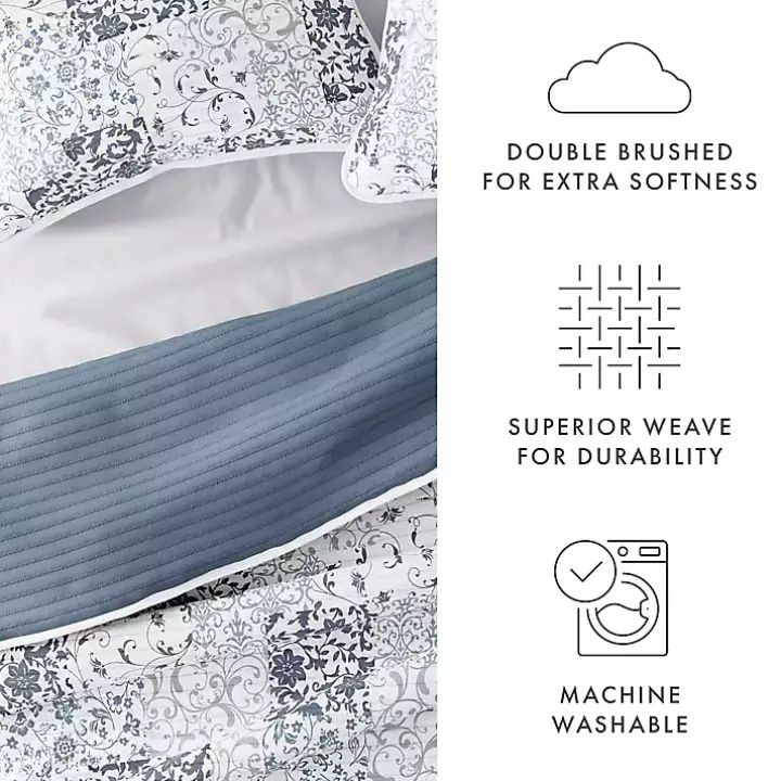 Blue Patchwork Reversible 3-pc. King Quilt Set