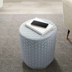 Blue Quilted Honeycomb Ottoman
