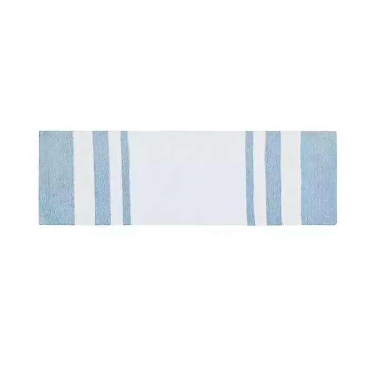 Blue Reversible Stripe Trim Bath Mat, 72 in.