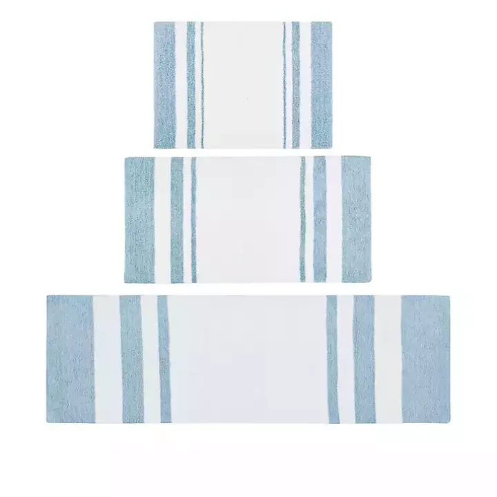 Blue Reversible Stripe Trim Bath Mat, 72 in.