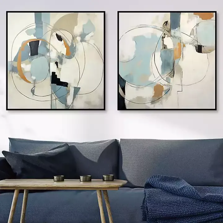 Blue Rhythms Framed Canvas Art Prints, Set of 2