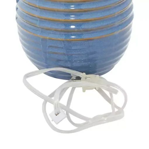 Blue Ribbed Stoneware Table Lamp