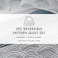 Blue Scalloped Reversible 3-pc. Queen Quilt Set