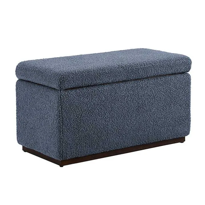 Blue Sherpa & Walnut Rectangle Storage Ottoman