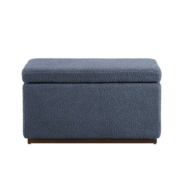 Blue Sherpa & Walnut Rectangle Storage Ottoman