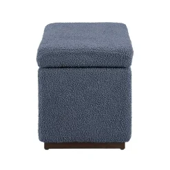 Blue Sherpa & Walnut Rectangle Storage Ottoman