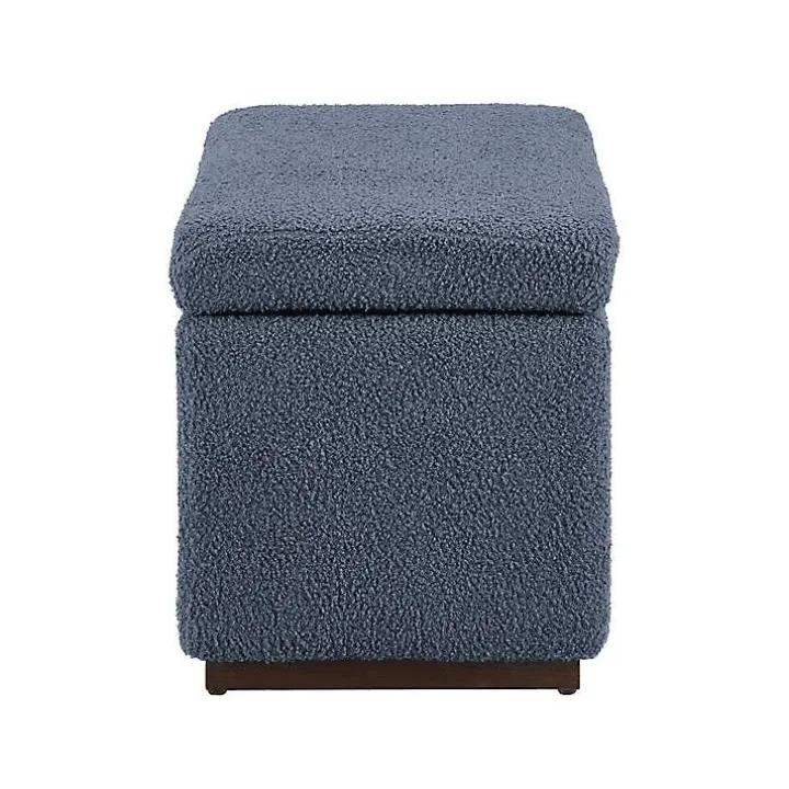 Blue Sherpa & Walnut Rectangle Storage Ottoman