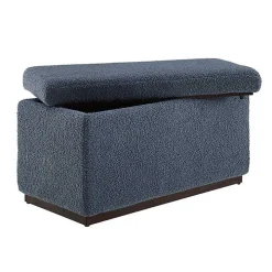 Blue Sherpa & Walnut Rectangle Storage Ottoman