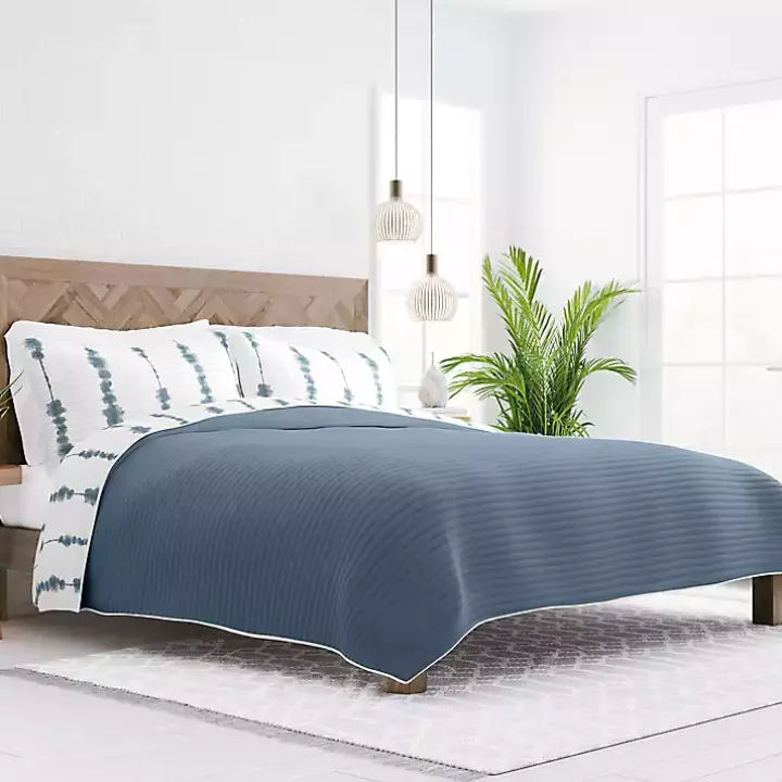 Blue Shibori Reversible 3-pc. King Quilt Set