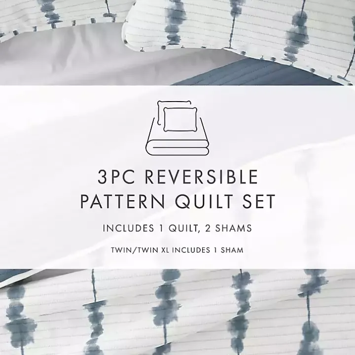 Blue Shibori Reversible 3-pc. King Quilt Set