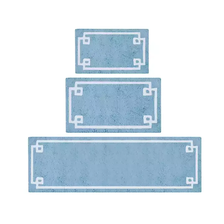 Blue Simple Trim Cotton Tufted Bath Mat, 72 in.