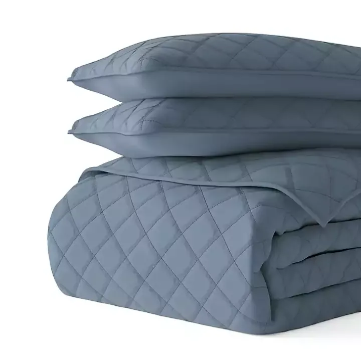 Blue Stitched Diamond 3-pc. King Quilt Set