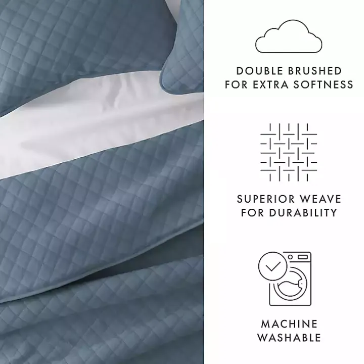 Blue Stitched Diamond 3-pc. King Quilt Set