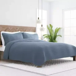 Blue Stitched Stripes 3-pc. Queen Quilt Set