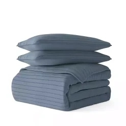 Blue Stitched Stripes 3-pc. King Quilt Set