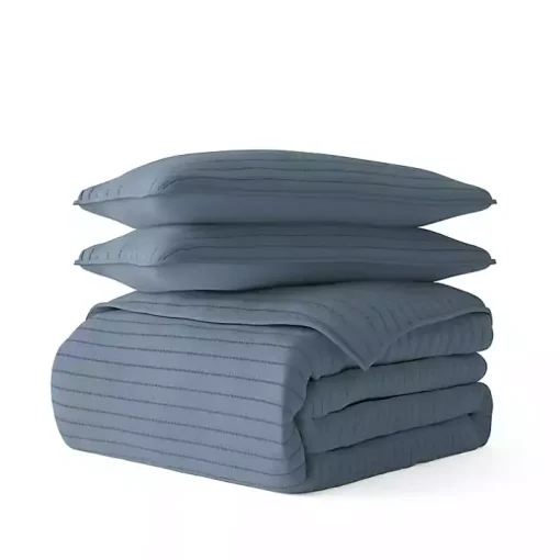 Blue Stitched Stripes 2-pc. Twin Quilt Set
