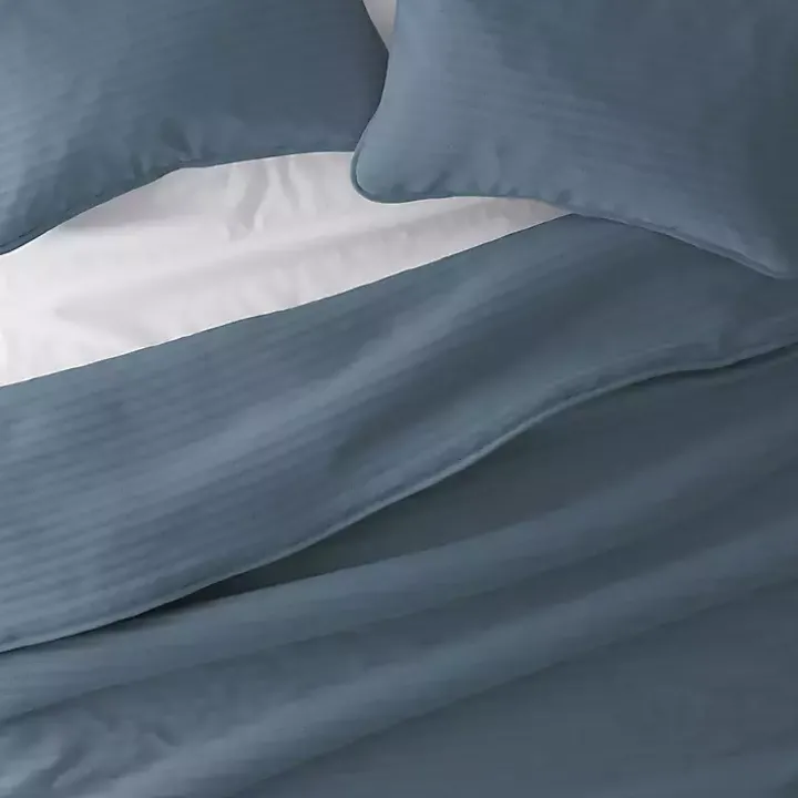 Blue Stitched Stripes 3-pc. Queen Quilt Set