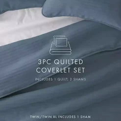 Blue Stitched Stripes 3-pc. Queen Quilt Set