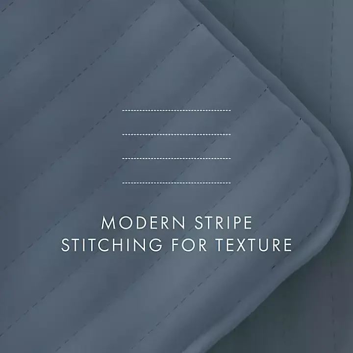 Blue Stitched Stripes 3-pc. Queen Quilt Set