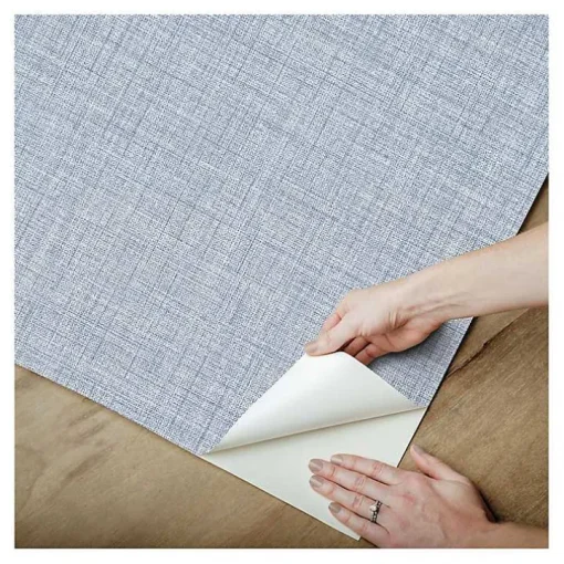 Blue Textured Faux Fabric Peel & Stick Wallpaper