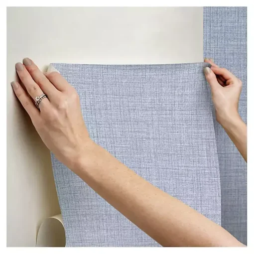 Blue Textured Faux Fabric Peel & Stick Wallpaper