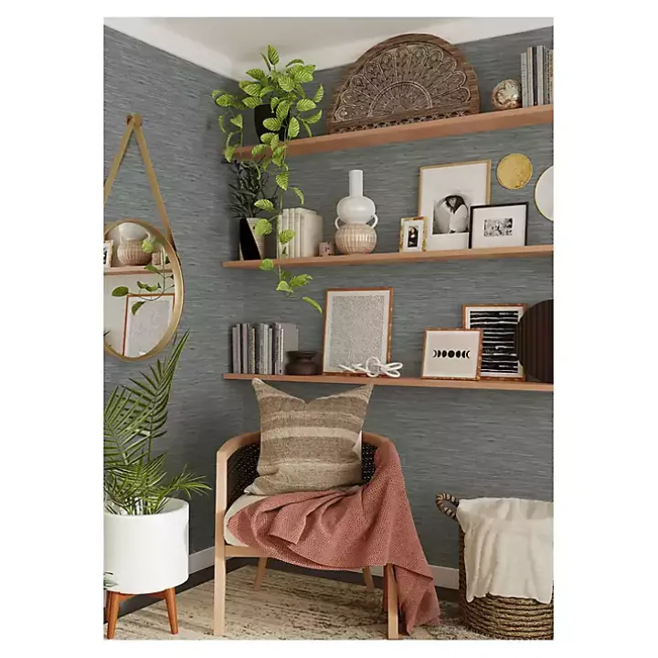 Blue Textured Grassweave Peel & Stick Wallpaper