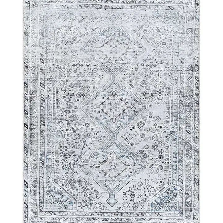 Blue Traditional Washable Area Rug, 5x7