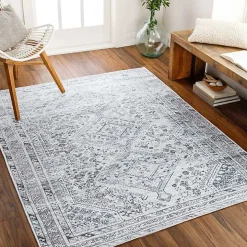 Blue Traditional Washable Area Rug, 7x10
