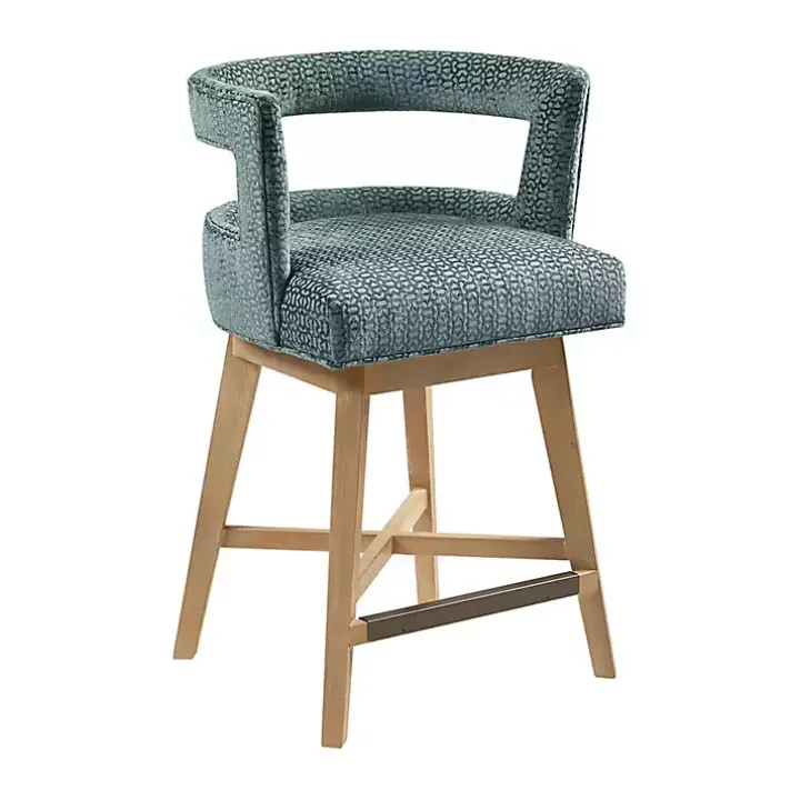 Blue Upholstered Low Back Swivel Counter Stool
