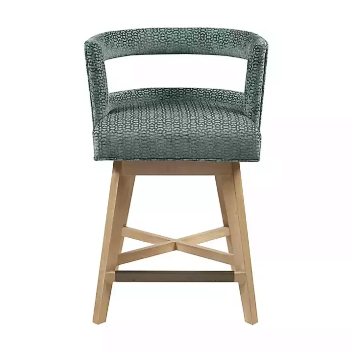 Blue Upholstered Low Back Swivel Counter Stool