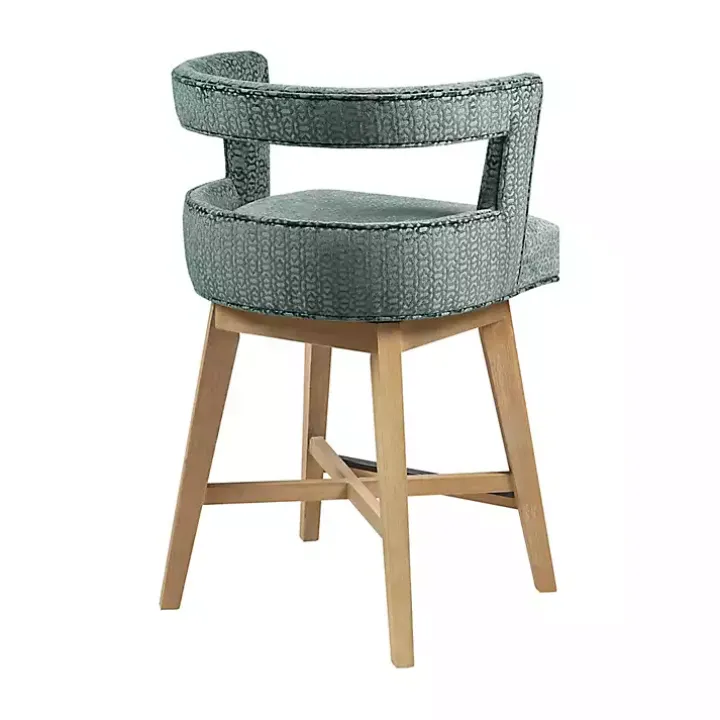 Blue Upholstered Low Back Swivel Counter Stool