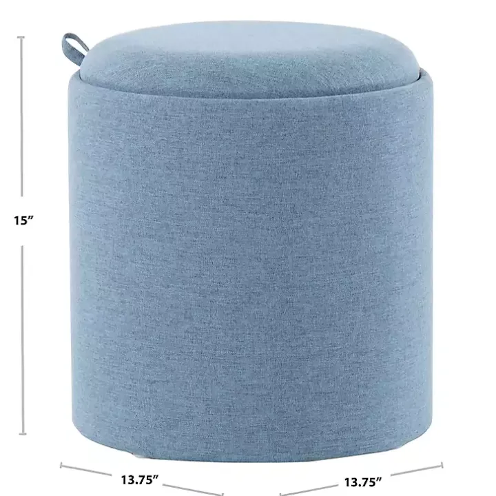 Blue Upholstered Ottomans with Tray Tops, Set of 2